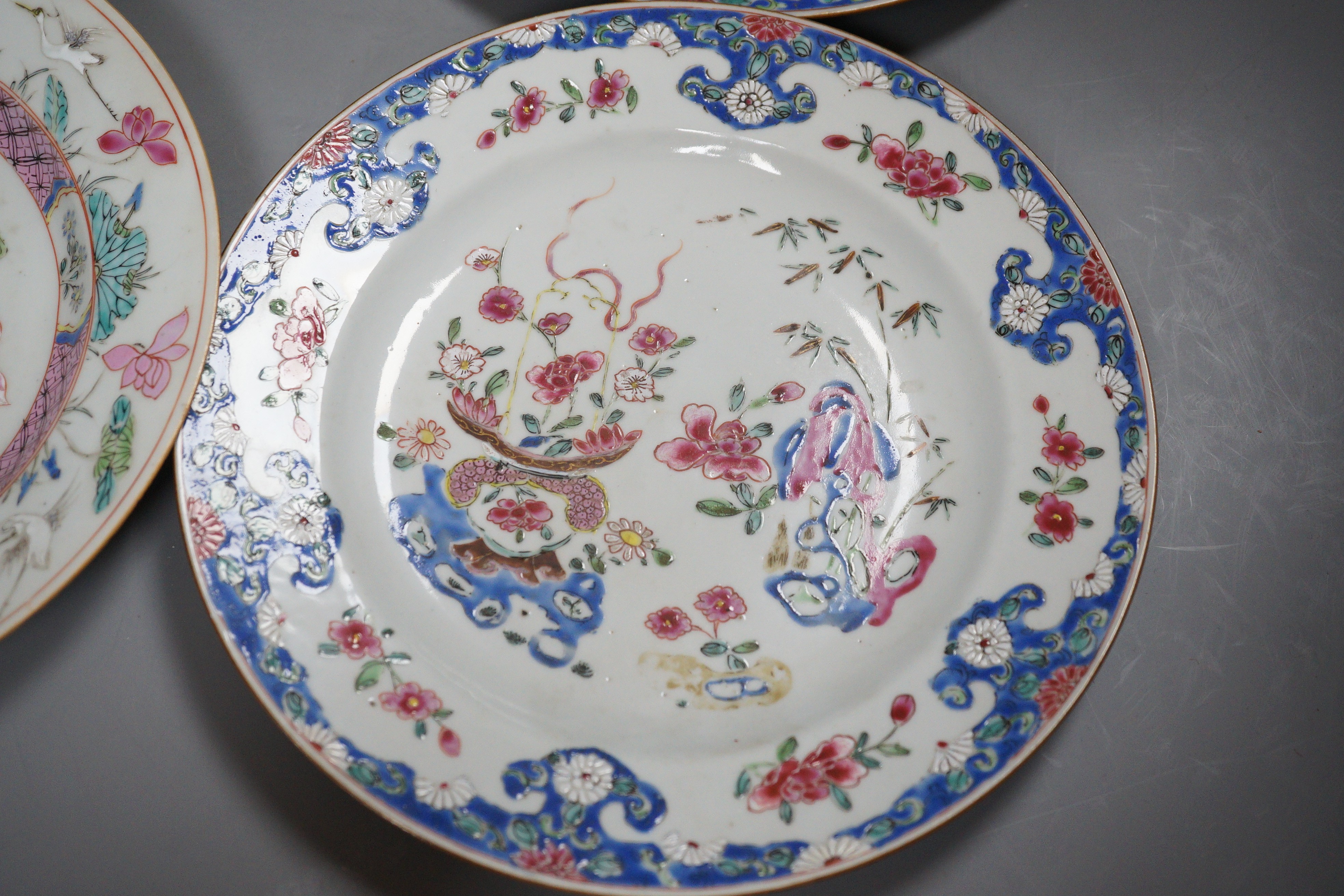 A pair of 18th century Chinese export plates and two others